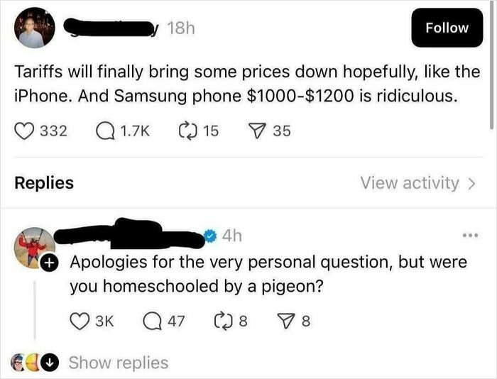 Screenshot of a social media post showing dumb comments by Americans and humorous replies online.