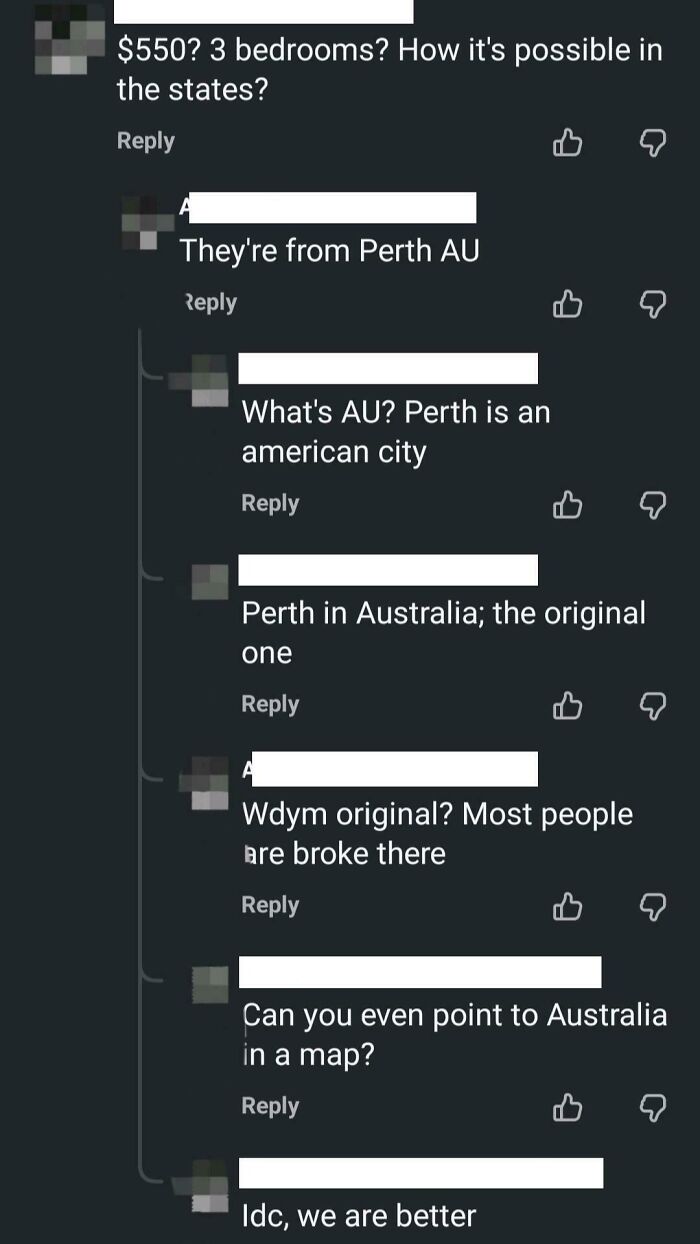 Online comments showing Americans making dumb remarks about geography and housing, illustrating dumb comments on the internet.