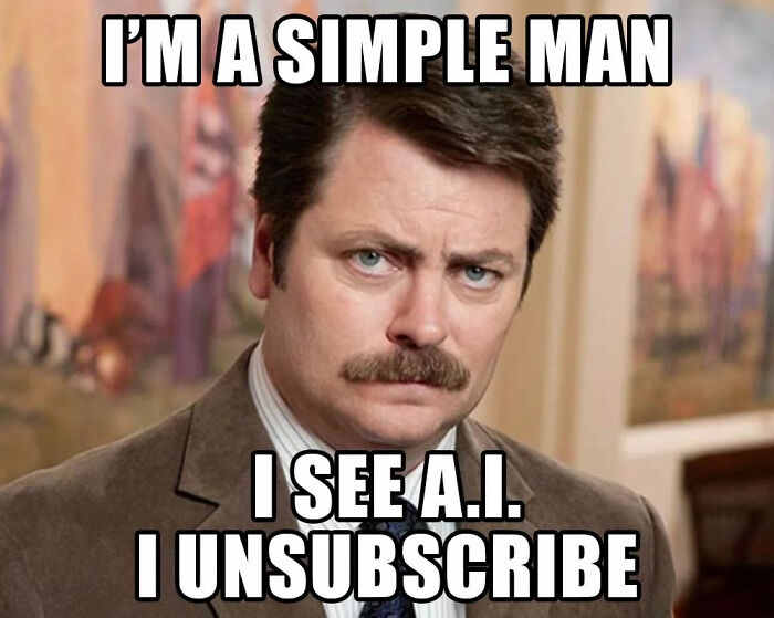 Man with mustache and serious expression in relatable meme about unsubscribing from AI emails, highlighting hilarious memes.