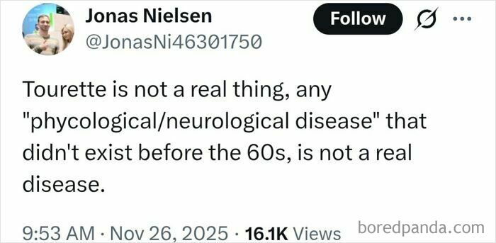 Screenshot of a social media post spreading incorrect medical knowledge about Tourette’s and neurological diseases.