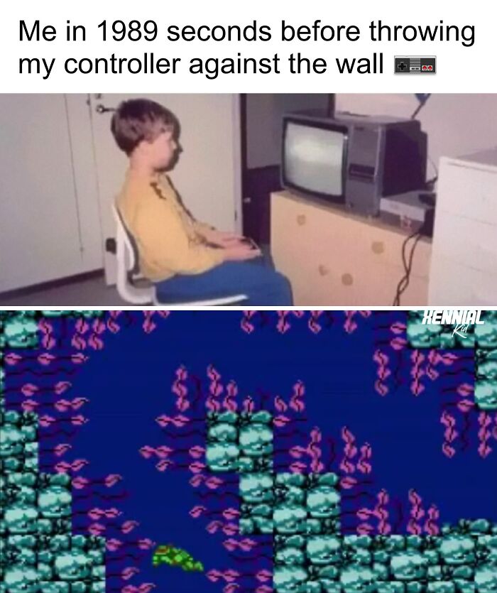 Boy playing retro video game on old TV, capturing nostalgic moments for Xenials with classic gaming scene below.