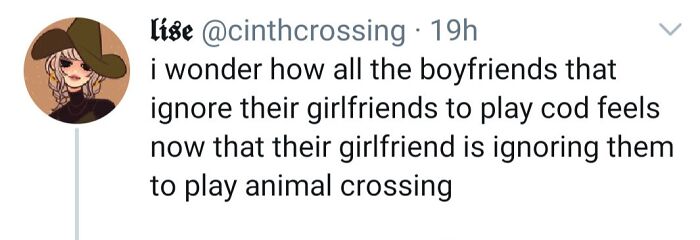 Tweet highlighting gendered nonsense about boyfriends ignoring girlfriends to play video games, illustrating gendered stereotypes.