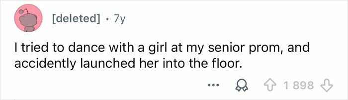 Screenshot of a funny embarrassing situation post about accidentally launching a girl into the floor at senior prom.