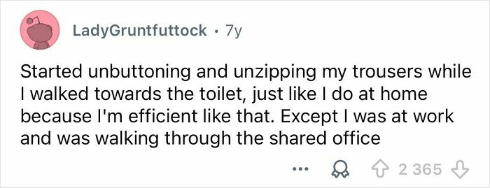 Screenshot of a social media post describing an embarrassing situation that became funny later in a shared office setting.