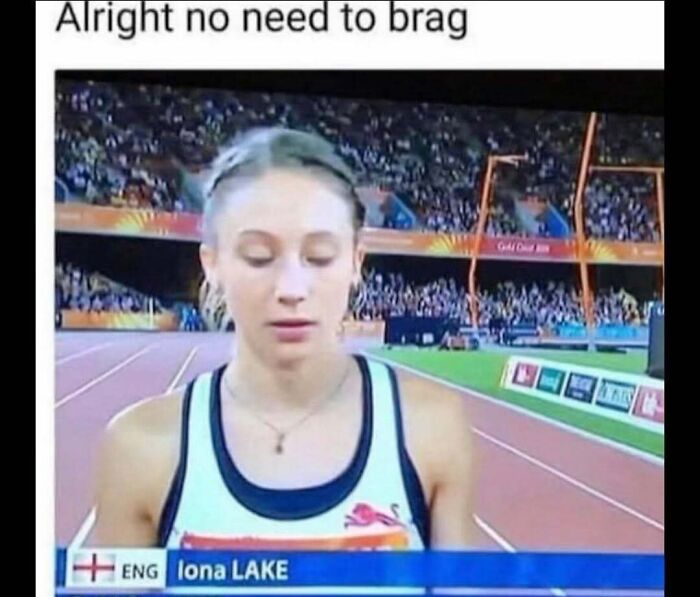 Athlete on track with text meme about bragging, illustrating humor for those who don’t get memes on a meme account.