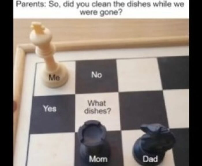 Chess board meme explaining a funny interaction about cleaning dishes, illustrating humor for those who just don’t get it.