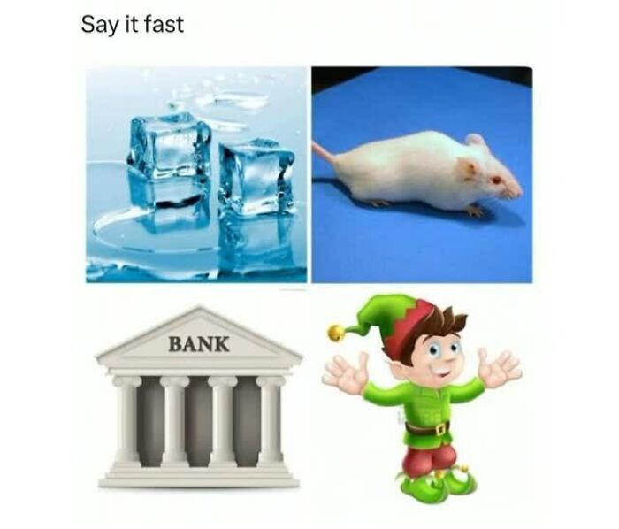 Meme with ice cubes, white mouse, bank building, and elf figure illustrating viral meme explanations.