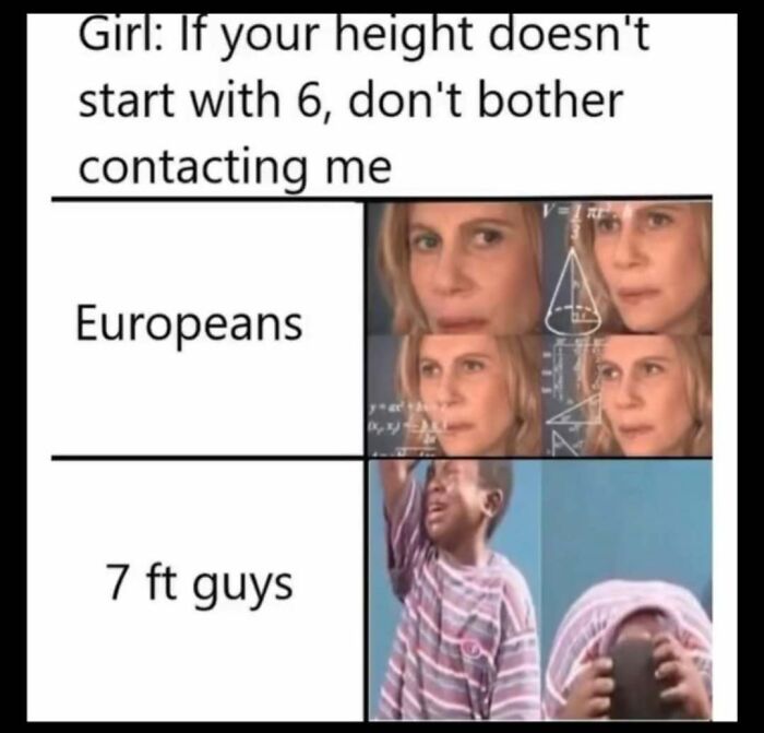 Meme explaining height preference with confused Europeans and tall guys, illustrating popular meme account content.