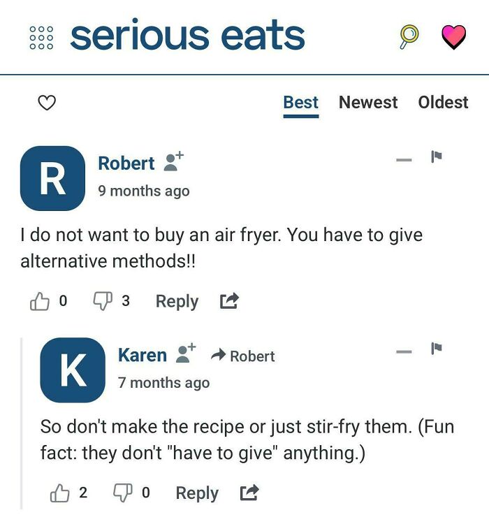 Screenshot of a recipe comment thread showing failed tries at following a recipe with unhinged reviews.