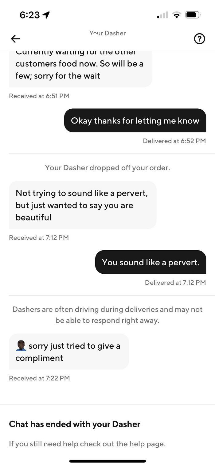 Screenshot of a humorous text exchange between an Uber driver and customer showing unhinged Uber driver messages.