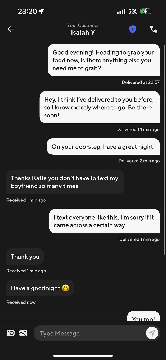 Text message exchange between Uber driver and customer showing funny and unhinged texts from Uber drivers conversation.