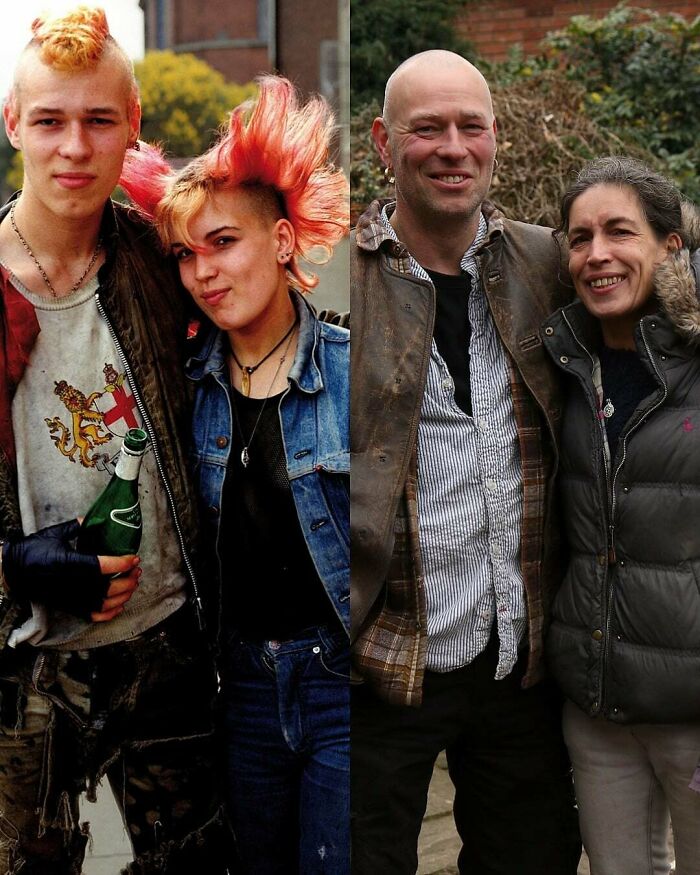 Amazing photo showing a couple then and now, highlighting the passage of time and their journey.