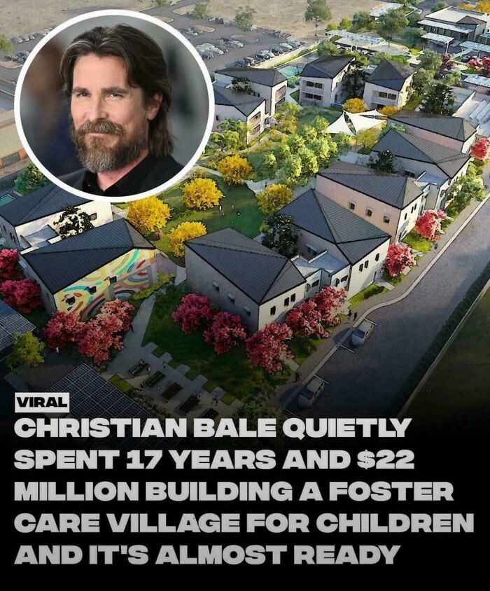 Amazing photo of Christian Bale, showing his dedication to building a foster care village.