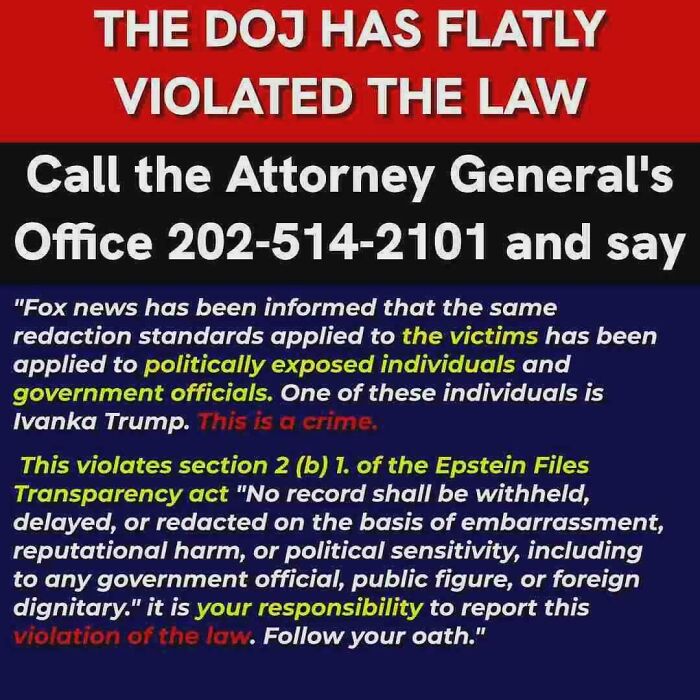 Chaotic Good Posts: A post about the DOJ violating law regarding Epstein Files, urging people to be the hero.
