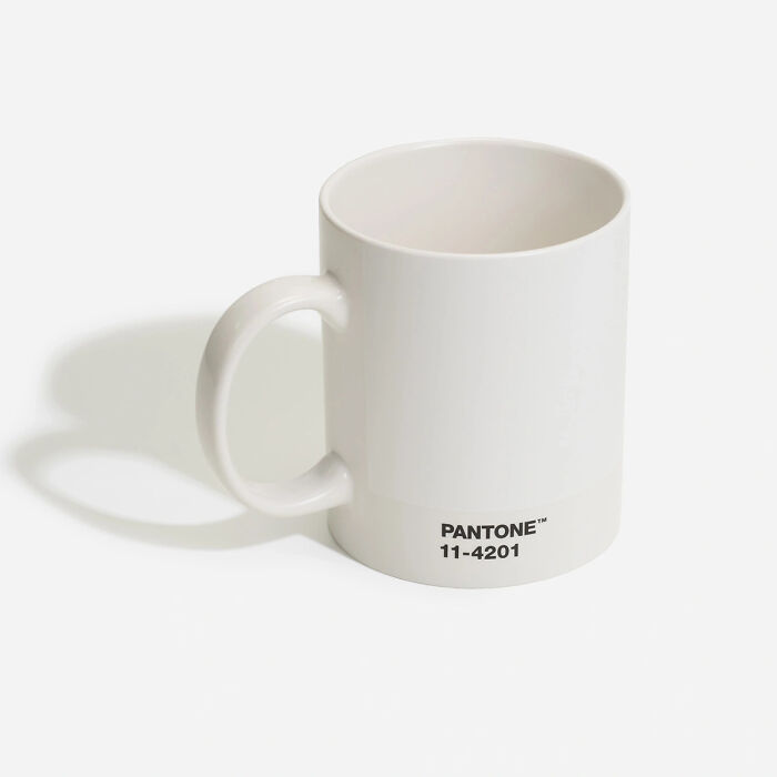 White Pantone mug with color code 11-4201 on a white background