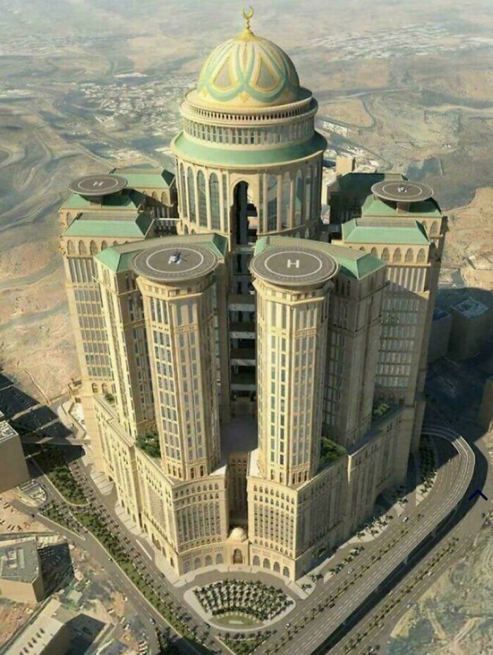 Extremely large things: An aerial view of a massive, intricately designed building with multiple towers and a grand dome.