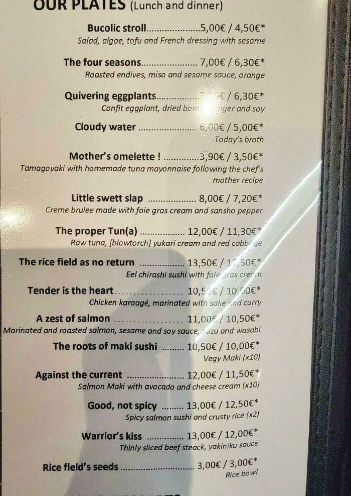 My "English" Menu At A Japanese Fusion Restaurant In Paris A Few Years Back