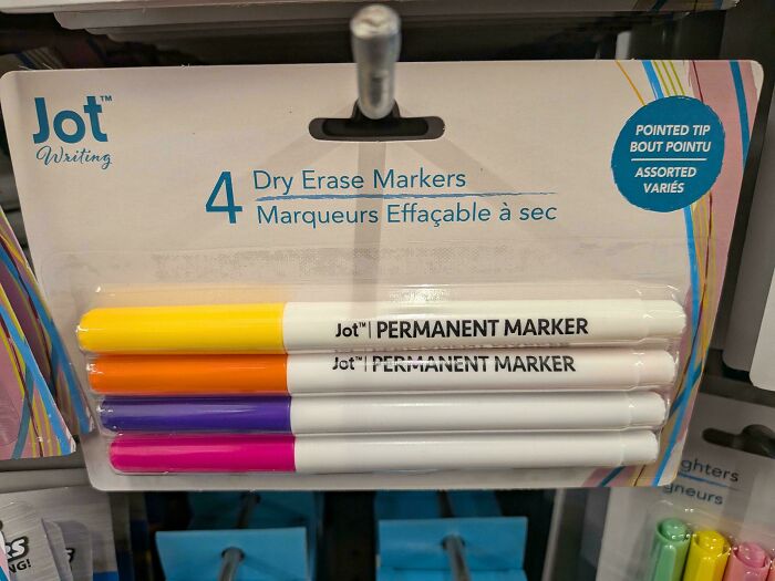 Pack of dry erase markers mislabeled as permanent markers, a common sense fail from You Had One Job fails collection.