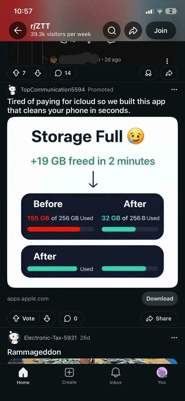 Screenshot of a phone storage app fail showing impossible storage cleared amounts in a common sense fail.