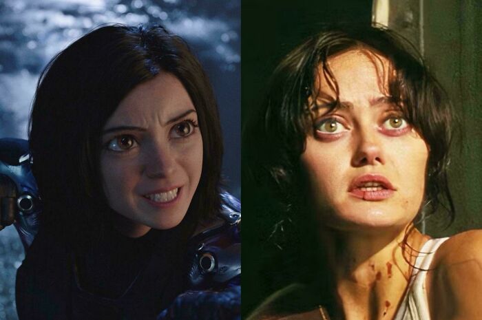 Two female characters from movies and TV showing intense expressions, illustrating absurd and weirdly accurate details.