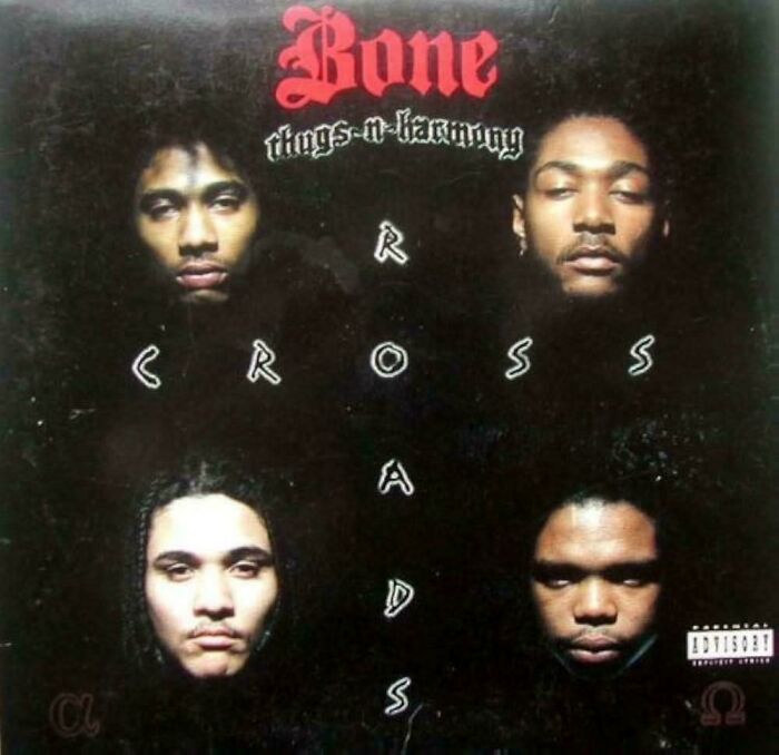Bone Thugs-n-Harmony album cover featuring band members in a dark background, classic 90s hip hop style memory