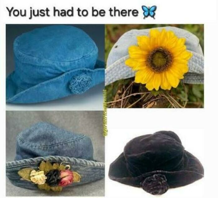 Collection of vintage ’90s hats humorously compared to everyday objects, evoking nostalgic ’90s posts and memes.