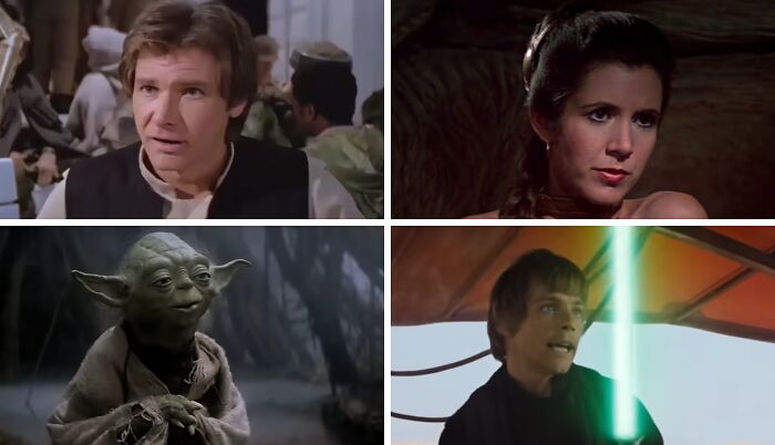 Famous movie characters including Han Solo, Princess Leia, Yoda, and Luke Skywalker from Star Wars.