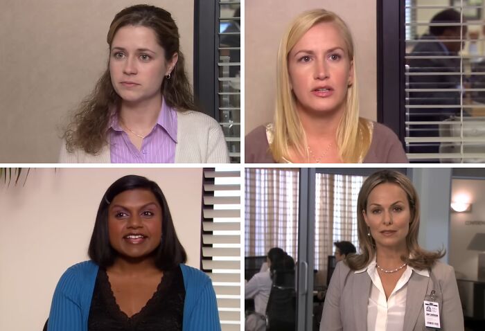 Four characters from a popular TV show cast, shown in individual interview-style scenes for vote on removal from TV show cast discussion.