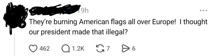 A social media post where Americans confidently post confusing European laws with American jurisdiction.