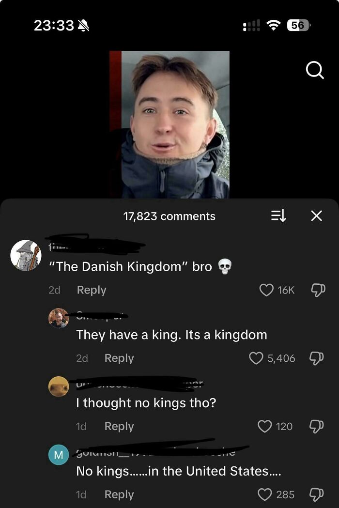 A social media comment section where Americans Confidently Posted confusing thoughts about Denmark's monarchy.