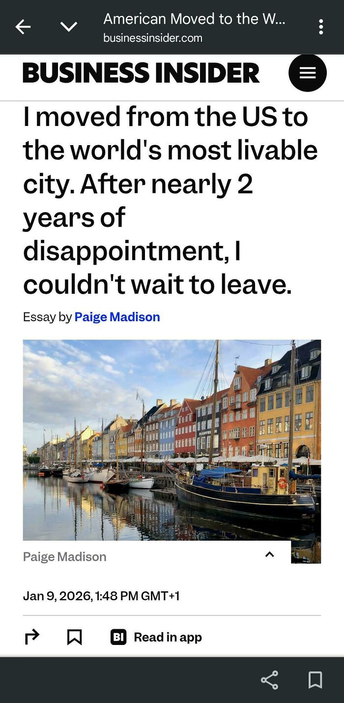 An article screenshot about moving from the US, showing why Americans Confidently Posted their life experiences.