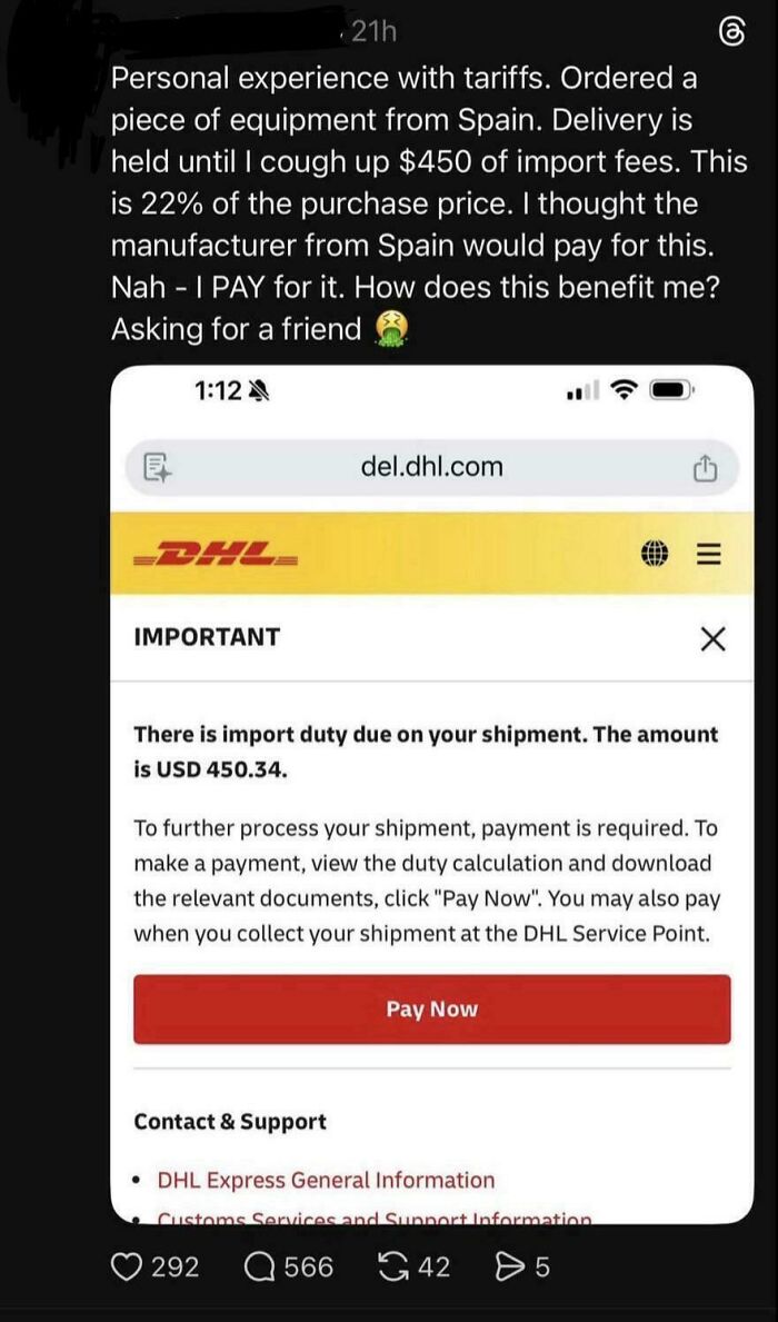 Screenshot of an online post showing Americans confidently posted about not understanding import tariffs.