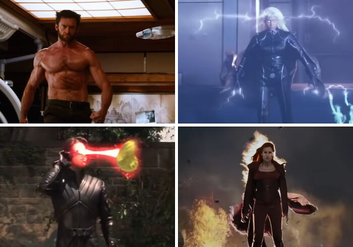 Four movie characters from superhero casts in action scenes, related to voting on who to remove from casts.