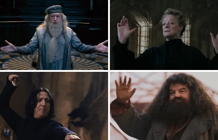 Four iconic movie characters in fantasy costumes shown in a collage for a vote on who to remove from cast.