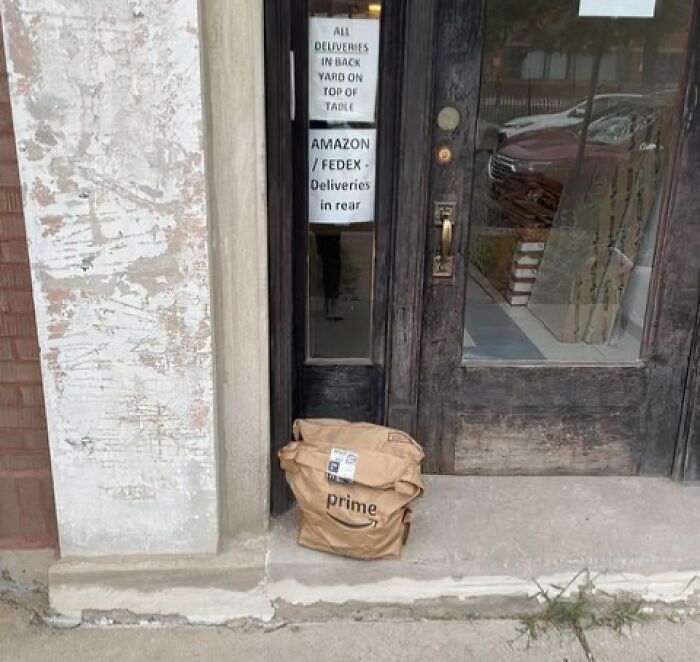 Amazon Prime package left in front of door despite signs requesting delivery confirmation pics of rear drop-off spot