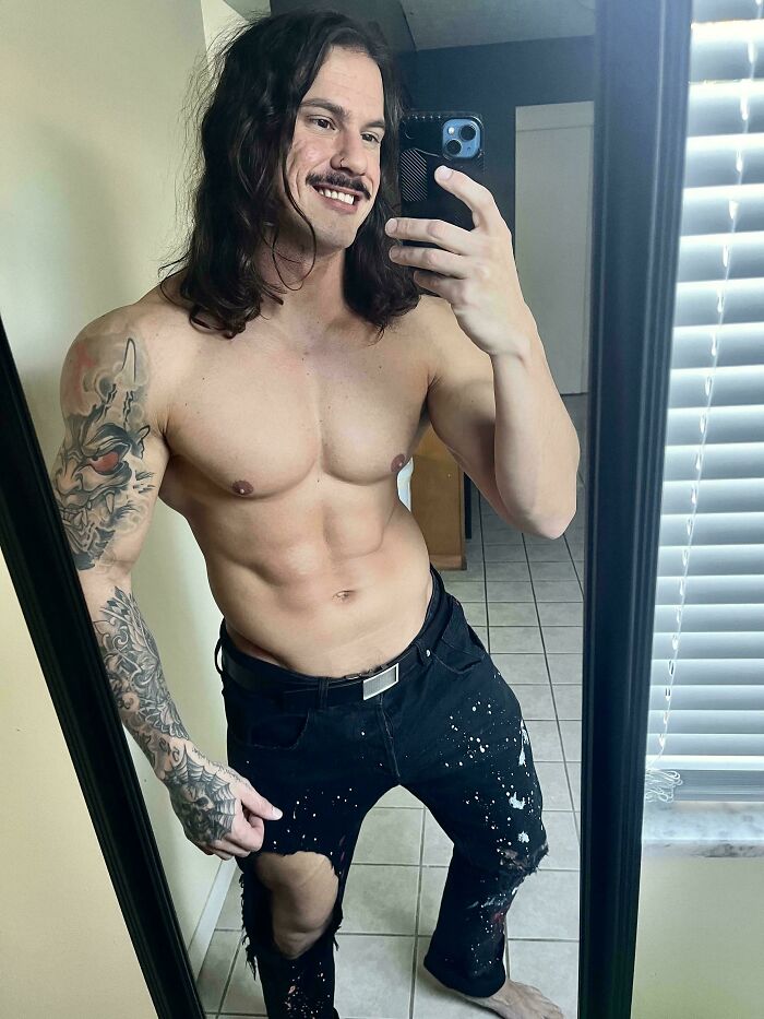 Finally Achieved My Life Goal Of A Long Hair/Mustache/Abs Combo