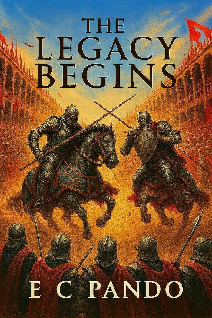 Medieval knights jousting on horseback with spectators in the background on a book cover in funny book covers collection.