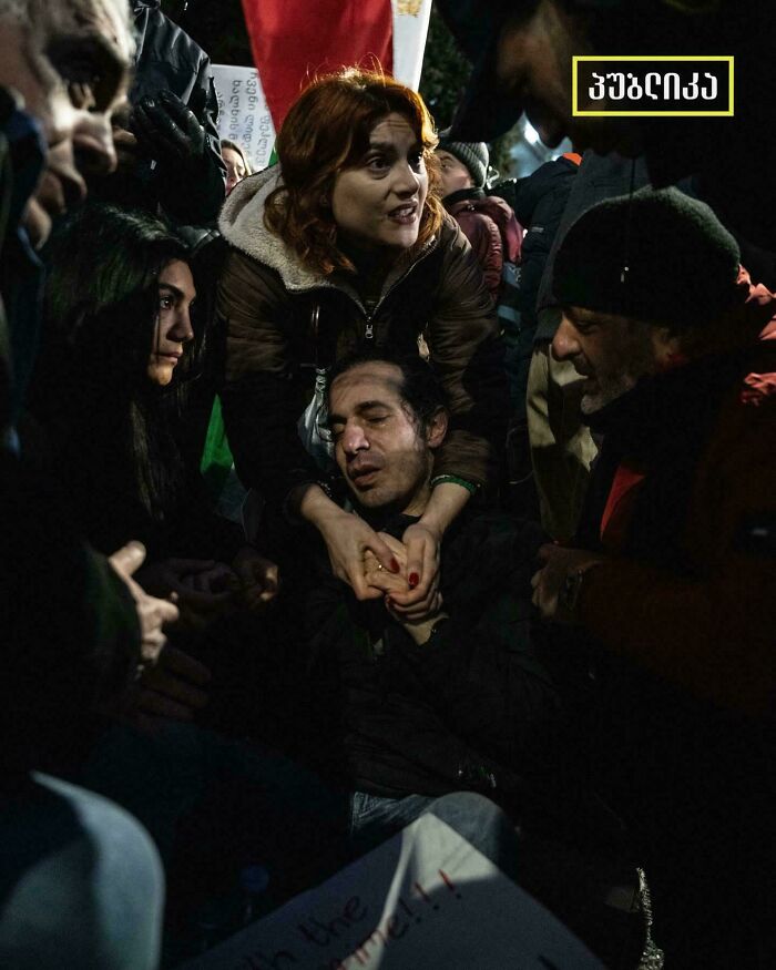 Man Attending Protest At The Iranian Embassy In Tbilisi, Georgia Just Learned His Family Member Has Been Ended By The Islamic Republic