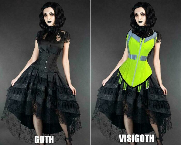 A split image comparing a Goth and a Visigoth outfit. A humorous post showcasing geek things and blatant foolishness.