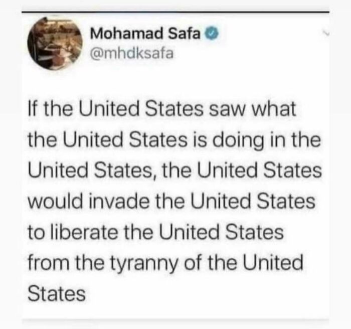 A tweet about the United States, displaying a mix of intelligentsia and blatant foolishness.