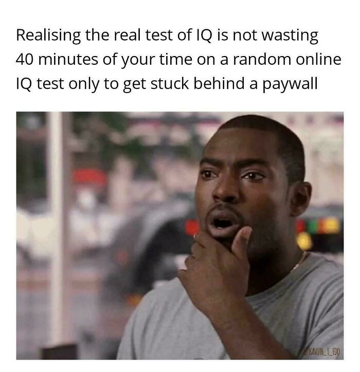 A man with a surprised expression, representing the foolishness of online IQ tests.