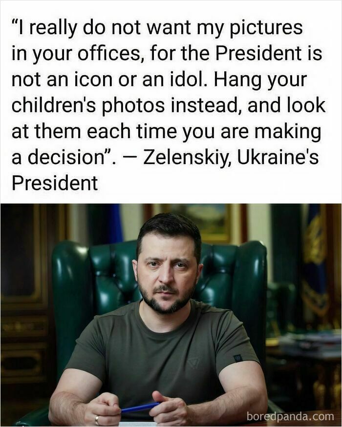 Quote about leadership and decision making alongside a serious man in office, fitting straight to the point posts calling out the world.