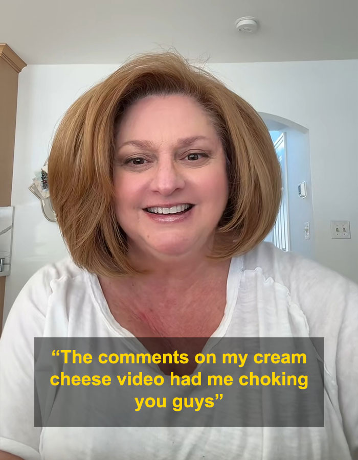 Woman smiling in a kitchen, discussing her cream cheese review that sparked internet buzz for all the wrong reasons. Woman smiling in a kitchen, discussing her cream cheese review that sparked internet buzz for all the wrong reasons.