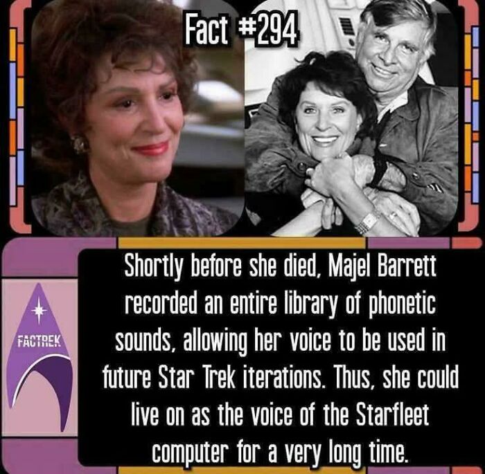 Majel Barrett recorded phonetic sounds to keep her voice in Star Trek for science fiction nerds to appreciate.