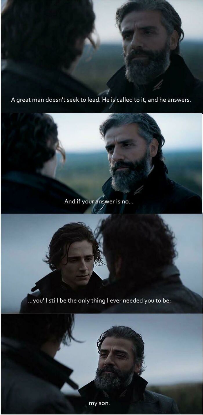 Scene from a science fiction meme showing a father and son with emotional dialogue for science fiction nerds.