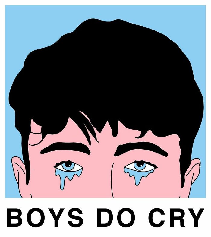 Studio Stoutpoep illustrations pop-art portrait of a young man with blue dripping tears and Boys Do Cry text