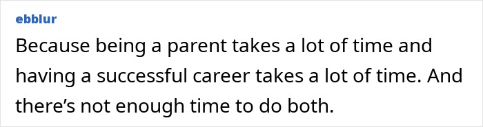 Quote from user ebblur about parenting and career balance, highlighting challenges nannies and the internet pose for parents.