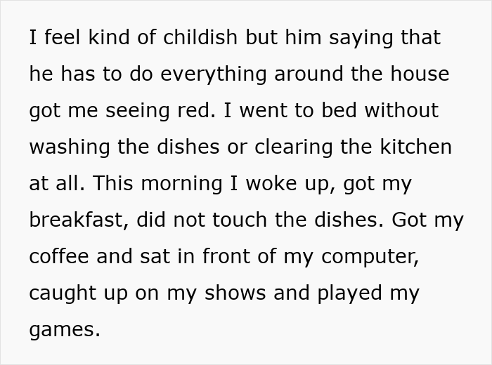 Alt text: Wife decides to live life exactly like her husband causing him to feel frustrated and left fuming about household chores.