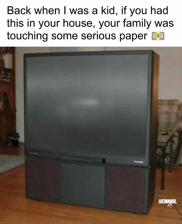 Vintage large screen TV in a living room, evoking nostalgic trip down memory lane for Xenials.