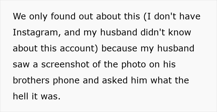 Woman Furious text on white background about finding out a photo after husband saw a screenshot on his brother's phone